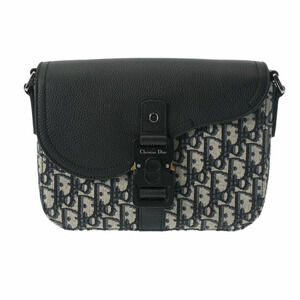 CHRISTIAN DIOR Saddle Messenger Bag Flap Blue Black Jacquard Leather Shoulder